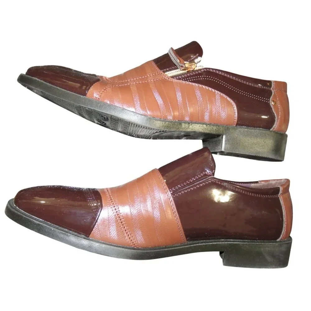 Fashion Men Brown color block Vegan Leather Business Casual Dress Shoes 41 US 9